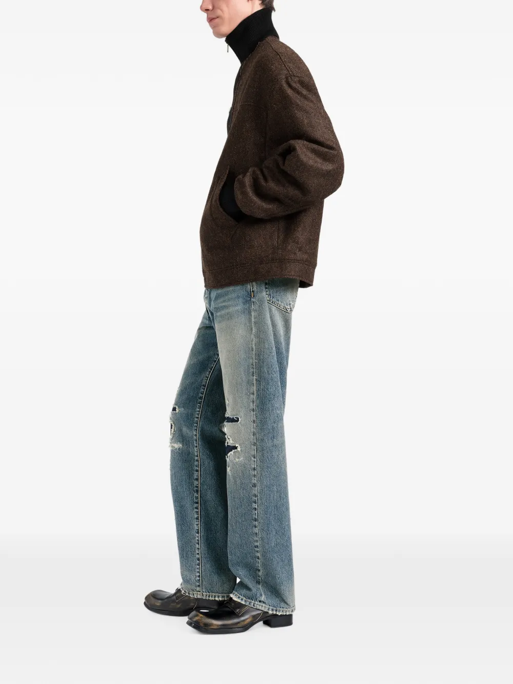 Maison Margiela Bomberjack met visgraat-patroon en rits Bruin