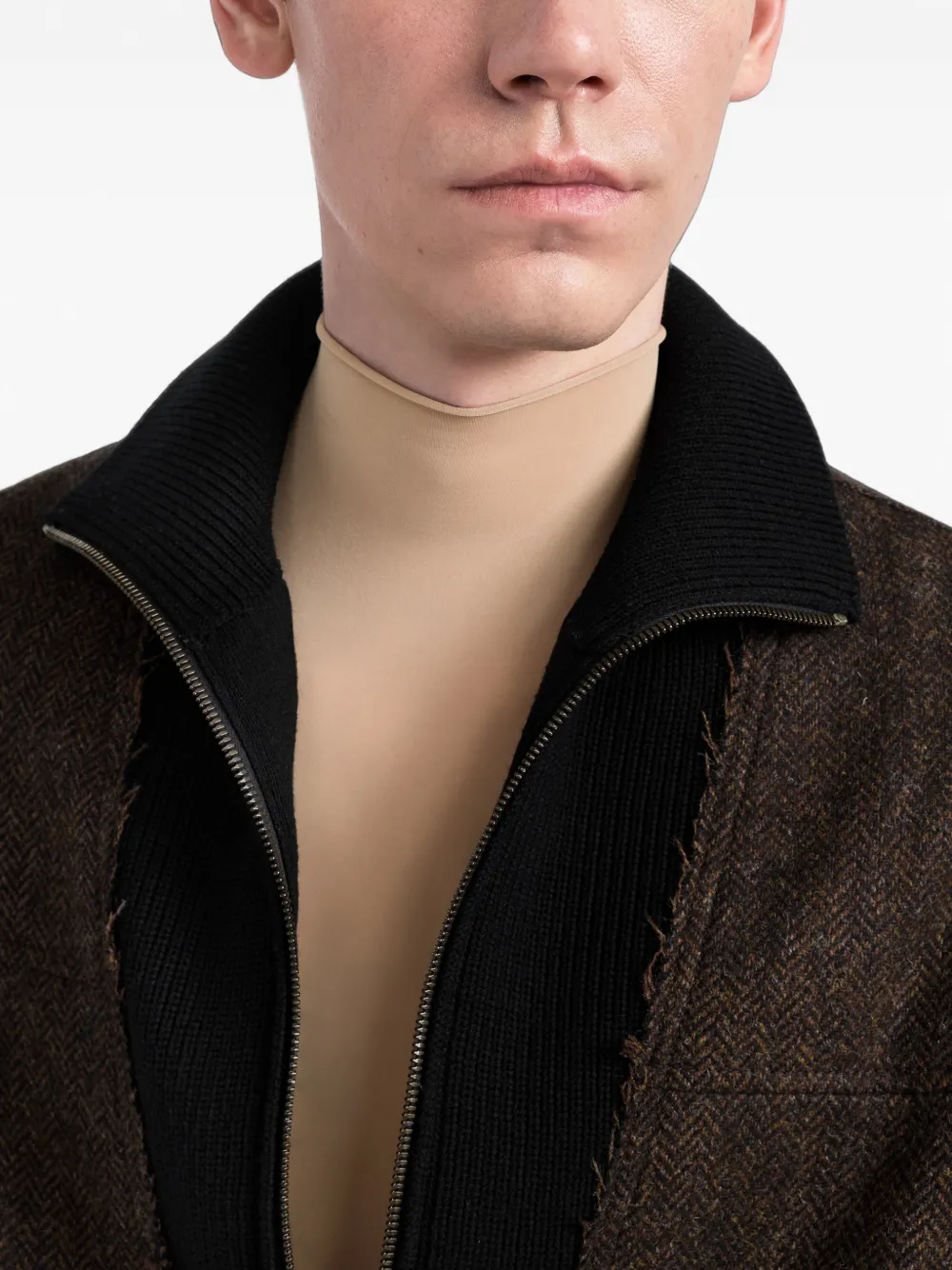 Maison Margiela Bomberjack met visgraat-patroon en rits Bruin