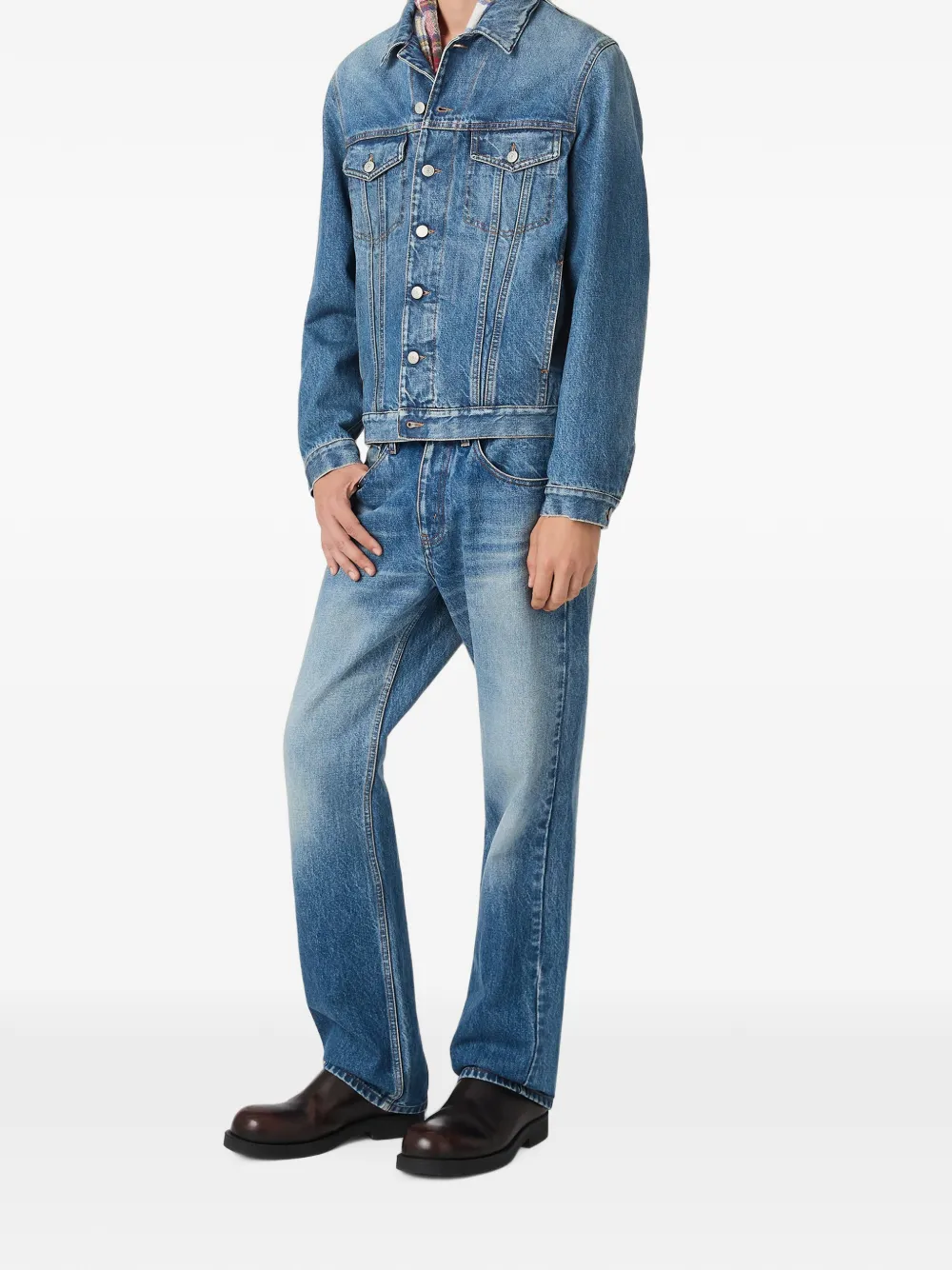 MM6 Maison Margiela Cropped denim jack met geruite voering Blauw