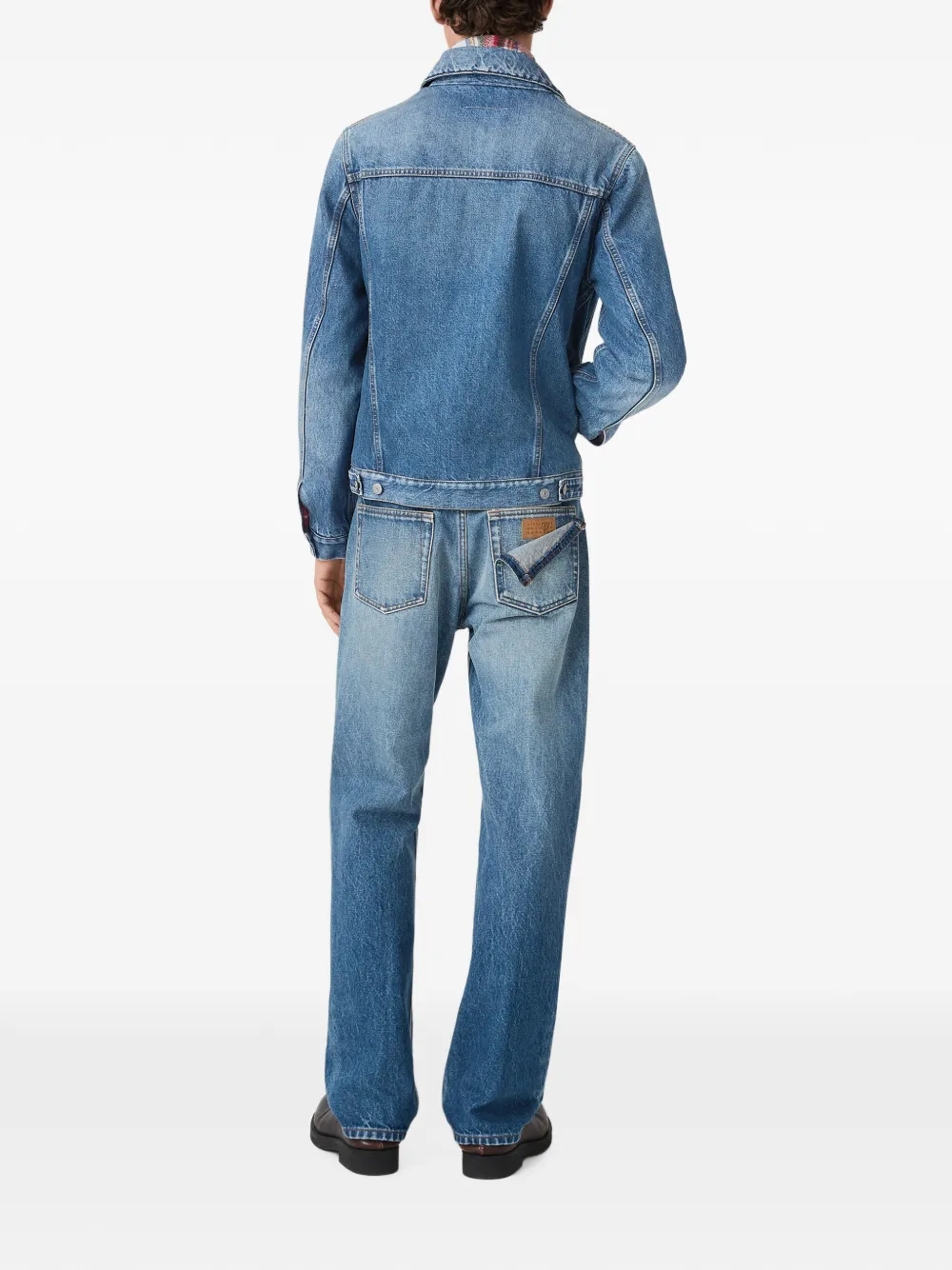 MM6 Maison Margiela Cropped denim jack met geruite voering Blauw