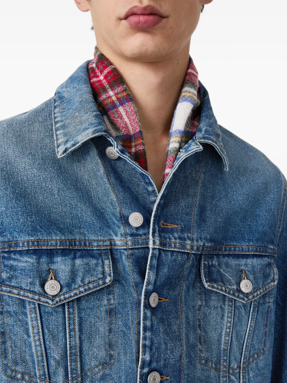 MM6 Maison Margiela Cropped denim jack met geruite voering Blauw
