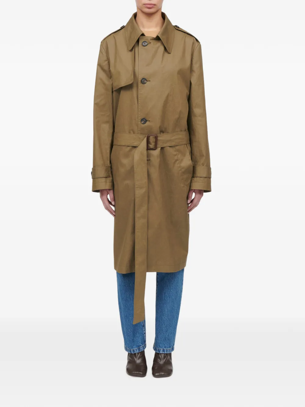 MM6 Maison Margiela Belted Single-breasted Trench Coat in Green, view 2