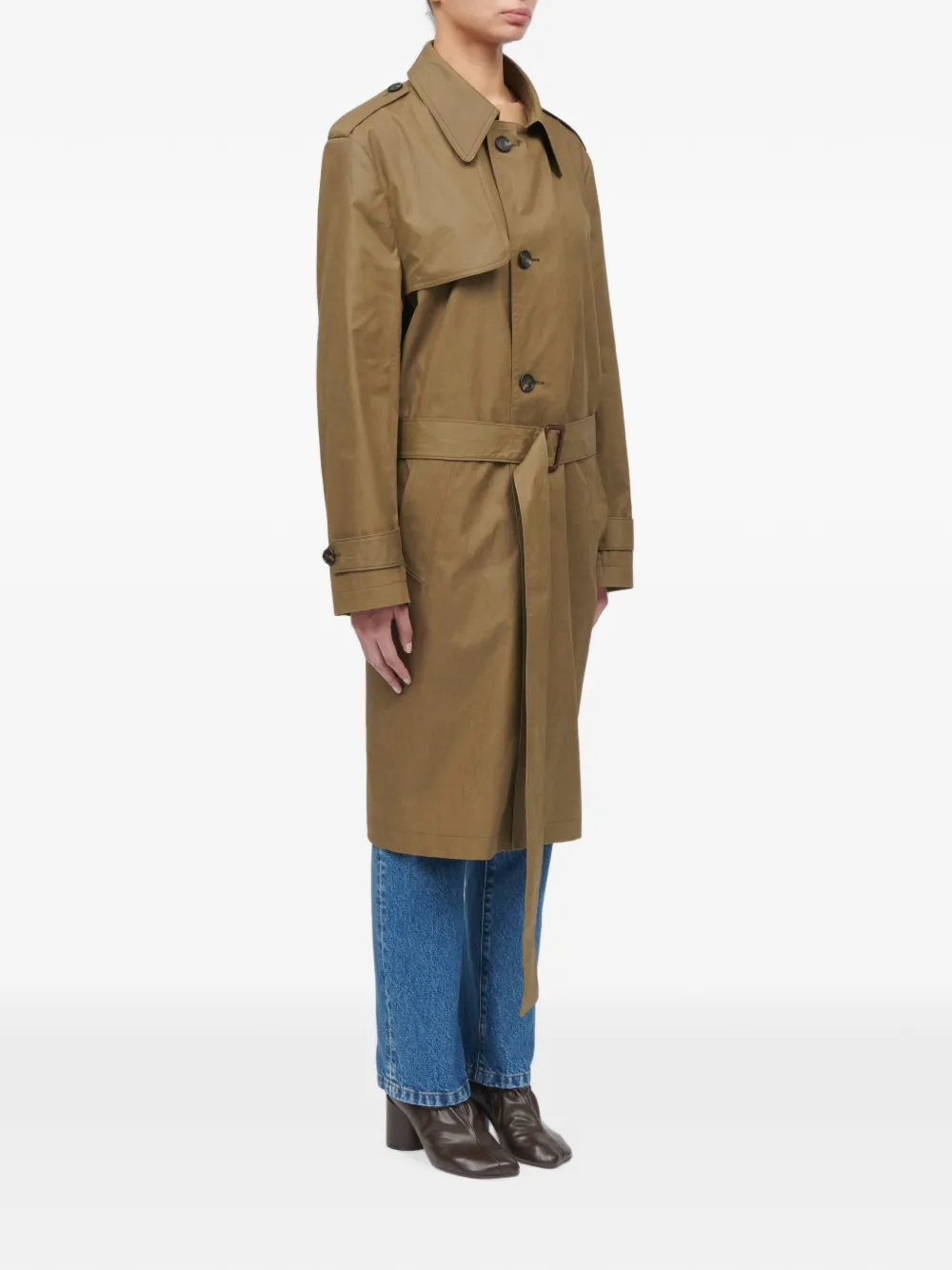 MM6 Maison Margiela Belted Single-breasted Trench Coat in Green, view 3