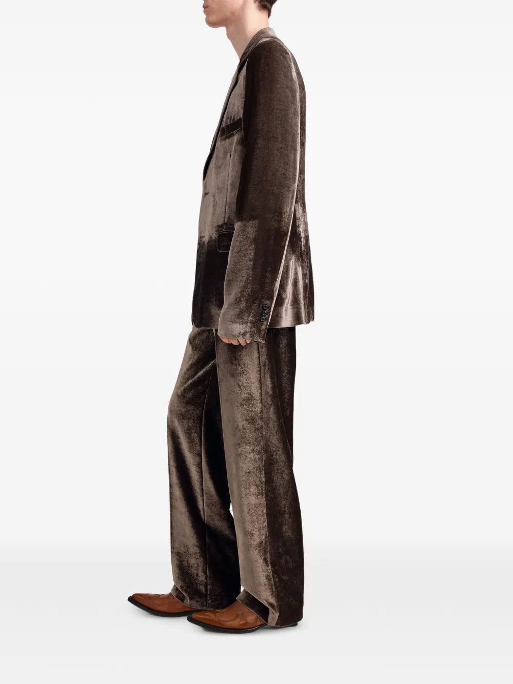 Maison Margiela Fluwelen pantalon met gekreukt effect Bruin