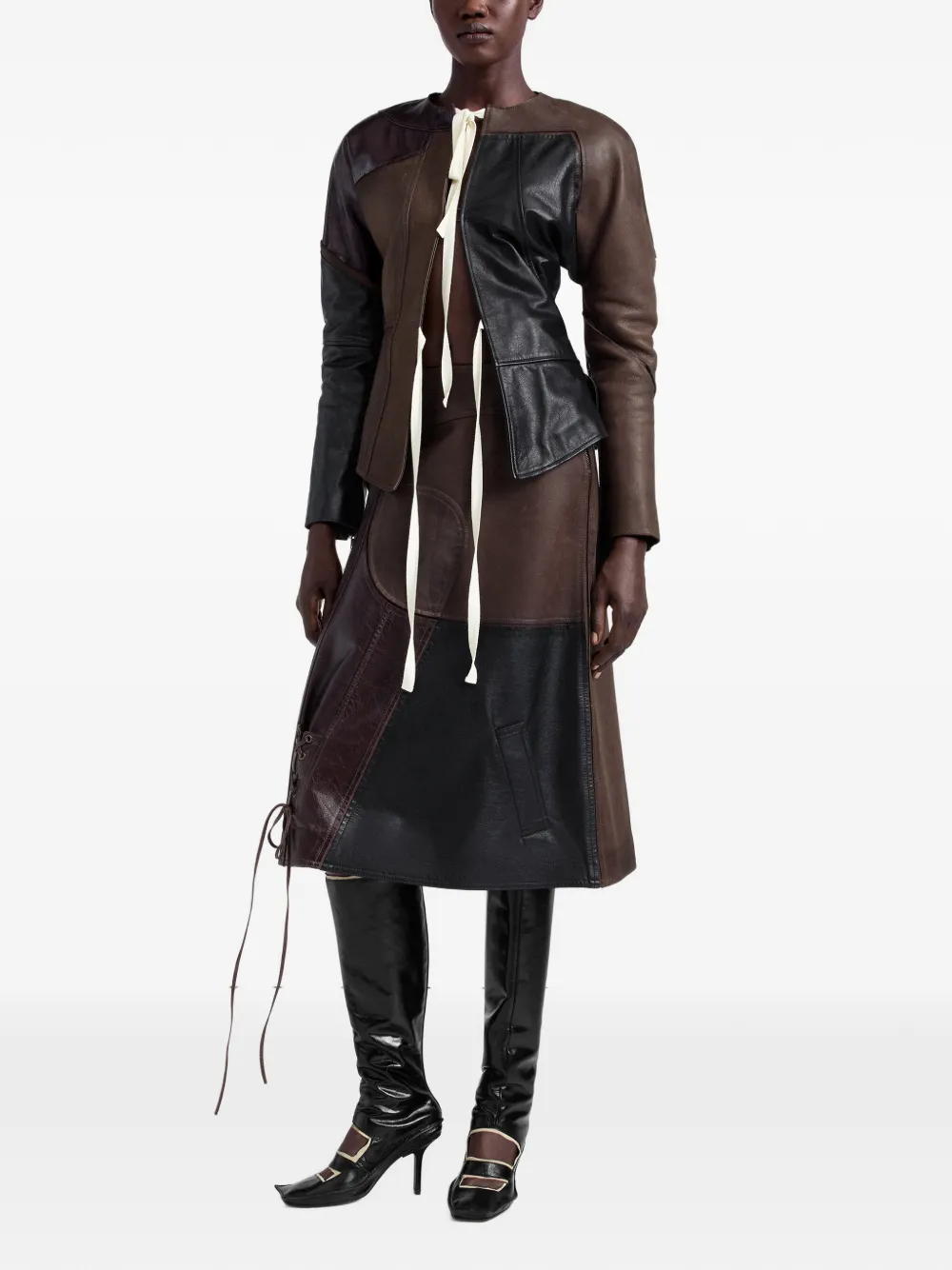 Maison Margiela Midi-rok met patchwork en veters Bruin