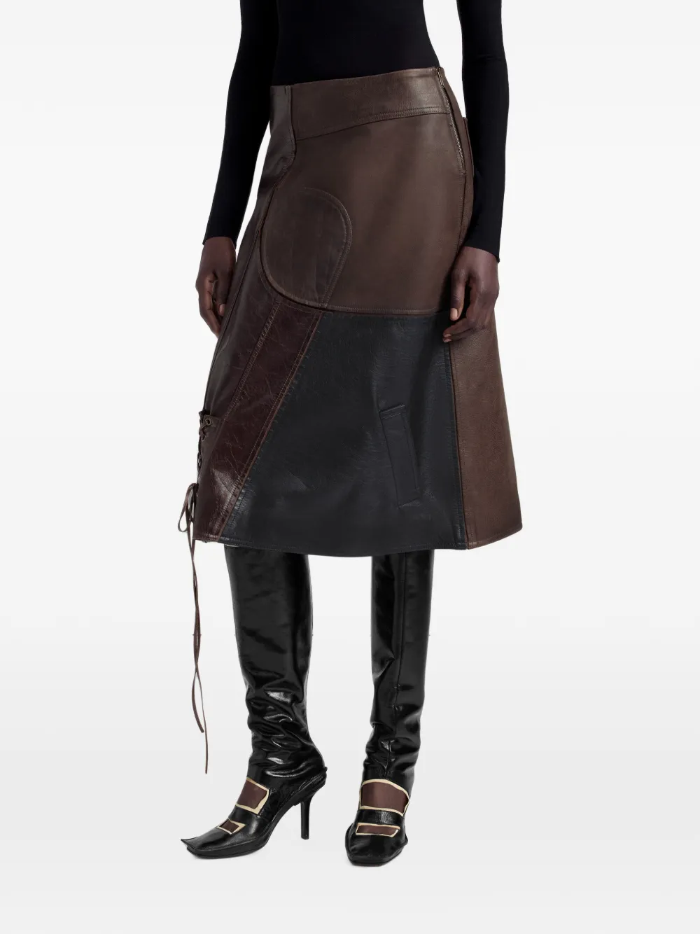 Maison Margiela Midi-rok met patchwork en veters Bruin