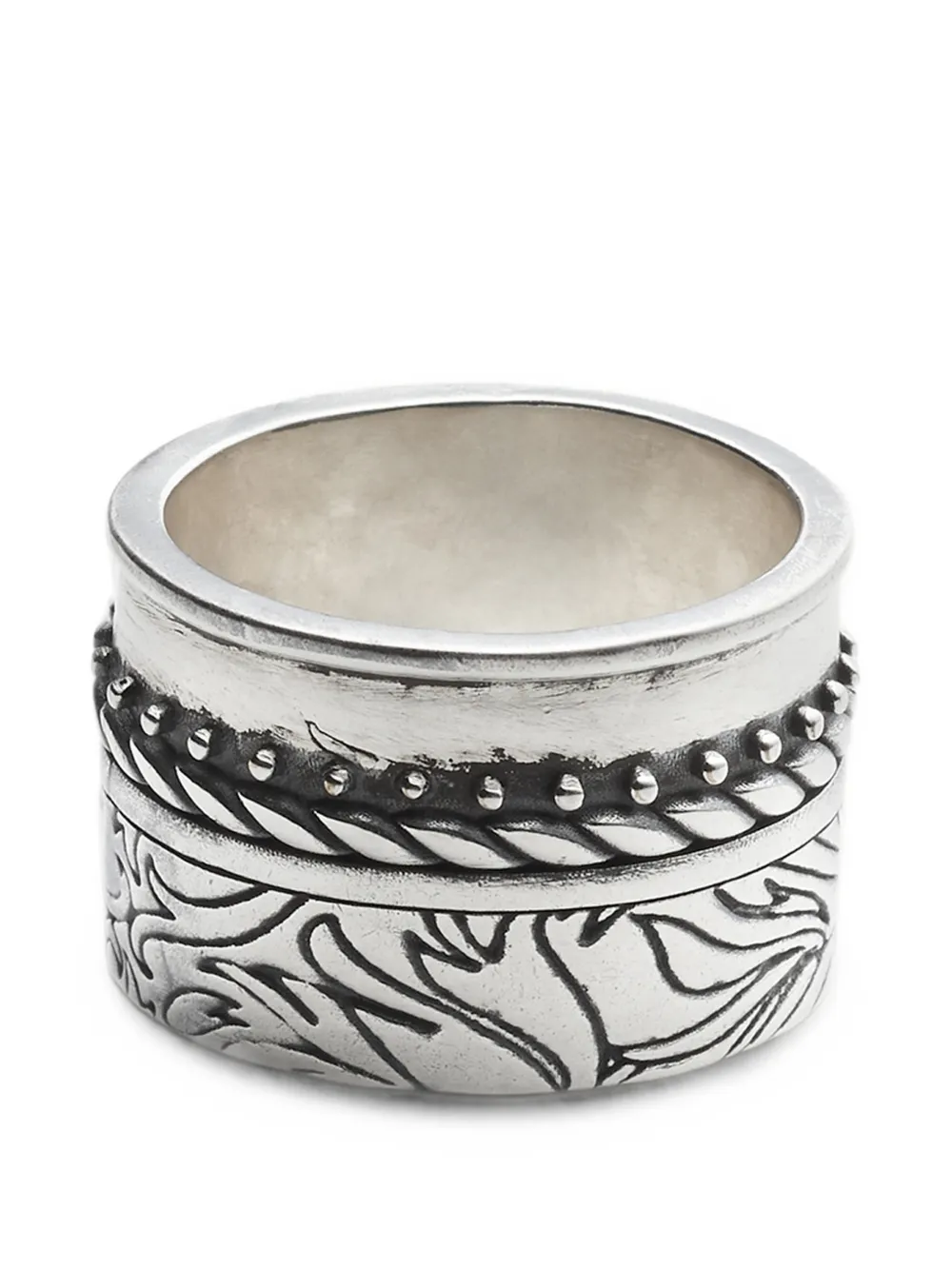 MM6 Maison Margiela floral-engraved layered ring - Argento