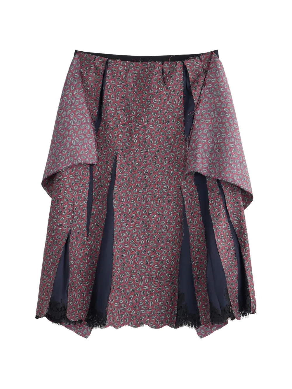 Maison Margiela jupe mi-longue à motif cachemire bordée de dentelle - Rouge Maison Margiela jupe mi-longue à motif cachemire bordée de dentelle - Rouge