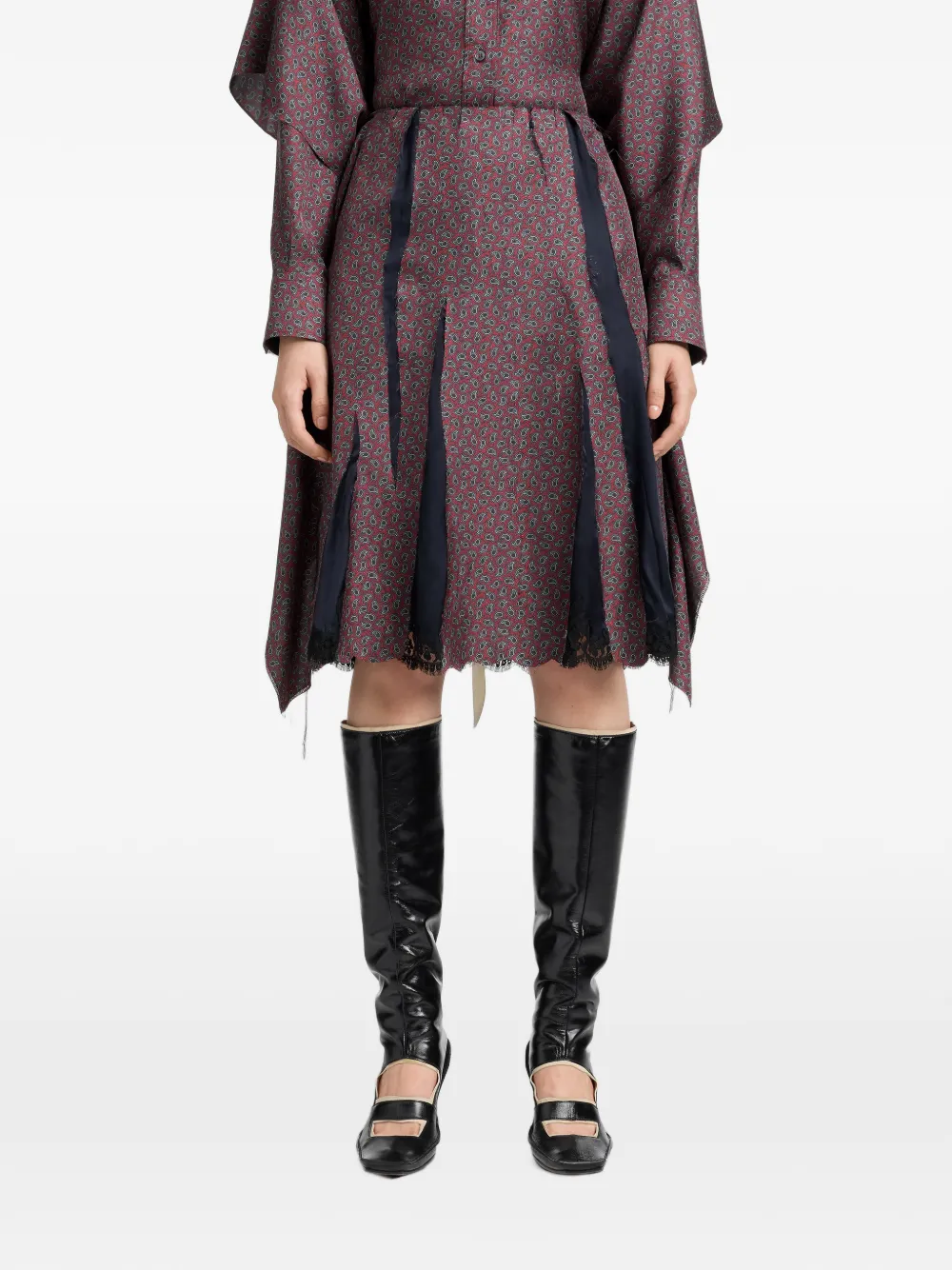 Maison Margiela Midi-rok met paisley-print en kanten afwerking Rood