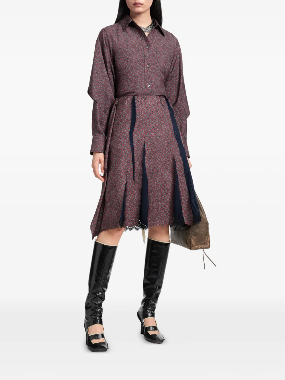 Maison Margiela Midi-rok met paisley-print en kanten afwerking Rood