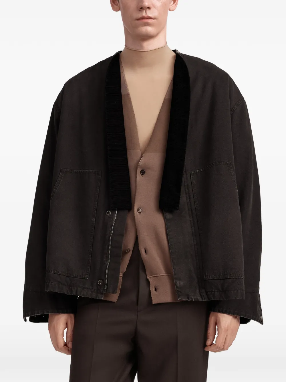 Maison Margiela Jack met afneembare kraag en katoenen print Bruin