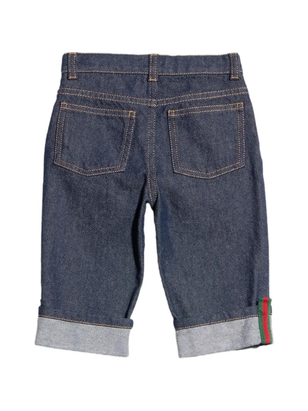 Gucci Kids Jeans met Web-streep en omgeslagen pijpen Blauw