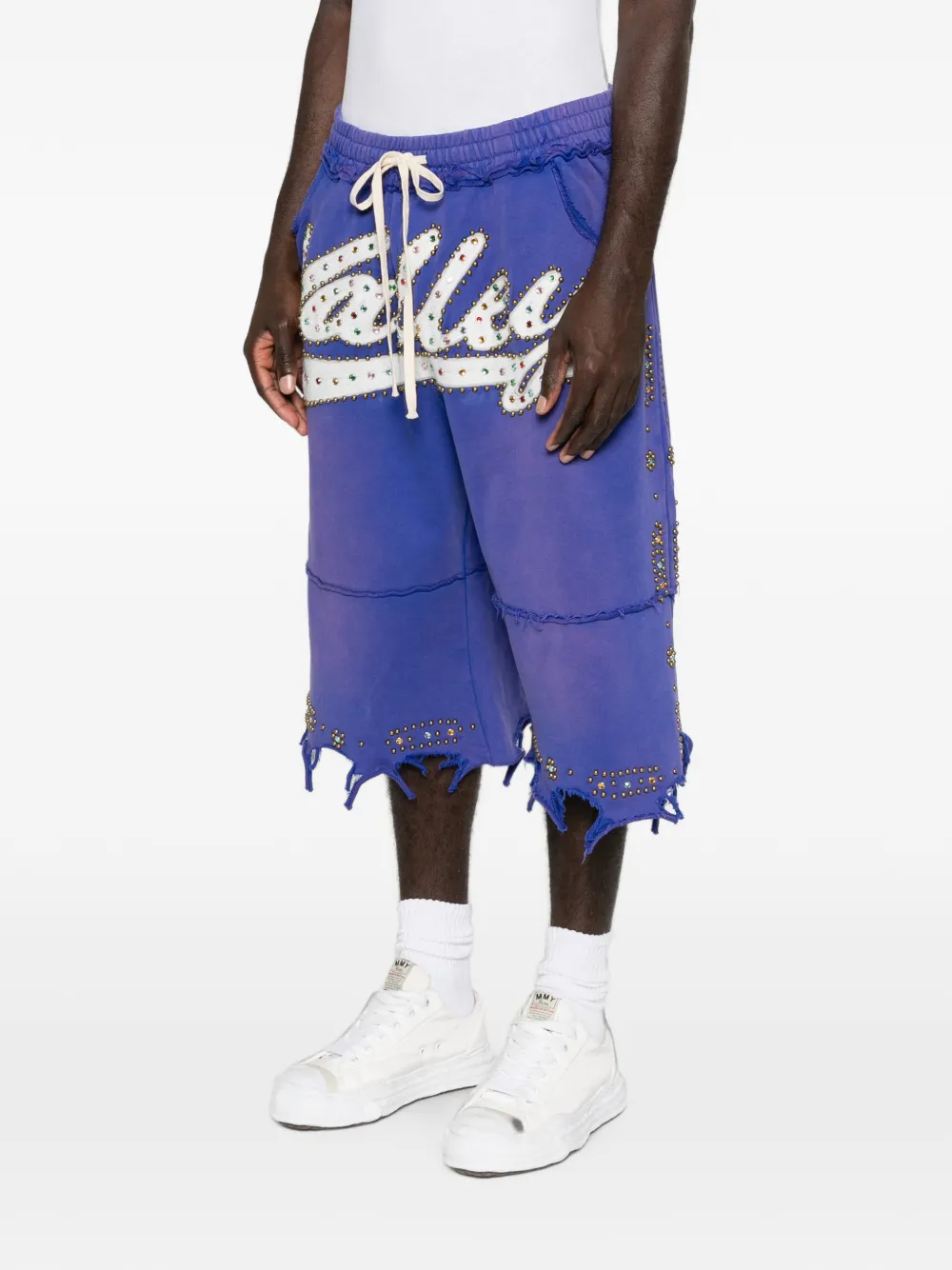 Vale embellished frayed-edge shorts - Blu