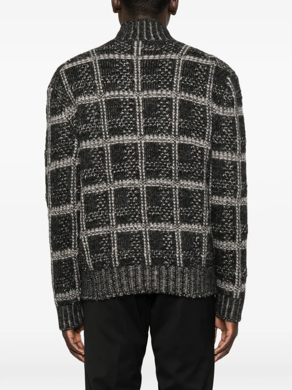 Canali check-pattern zip-up cardigan Zwart