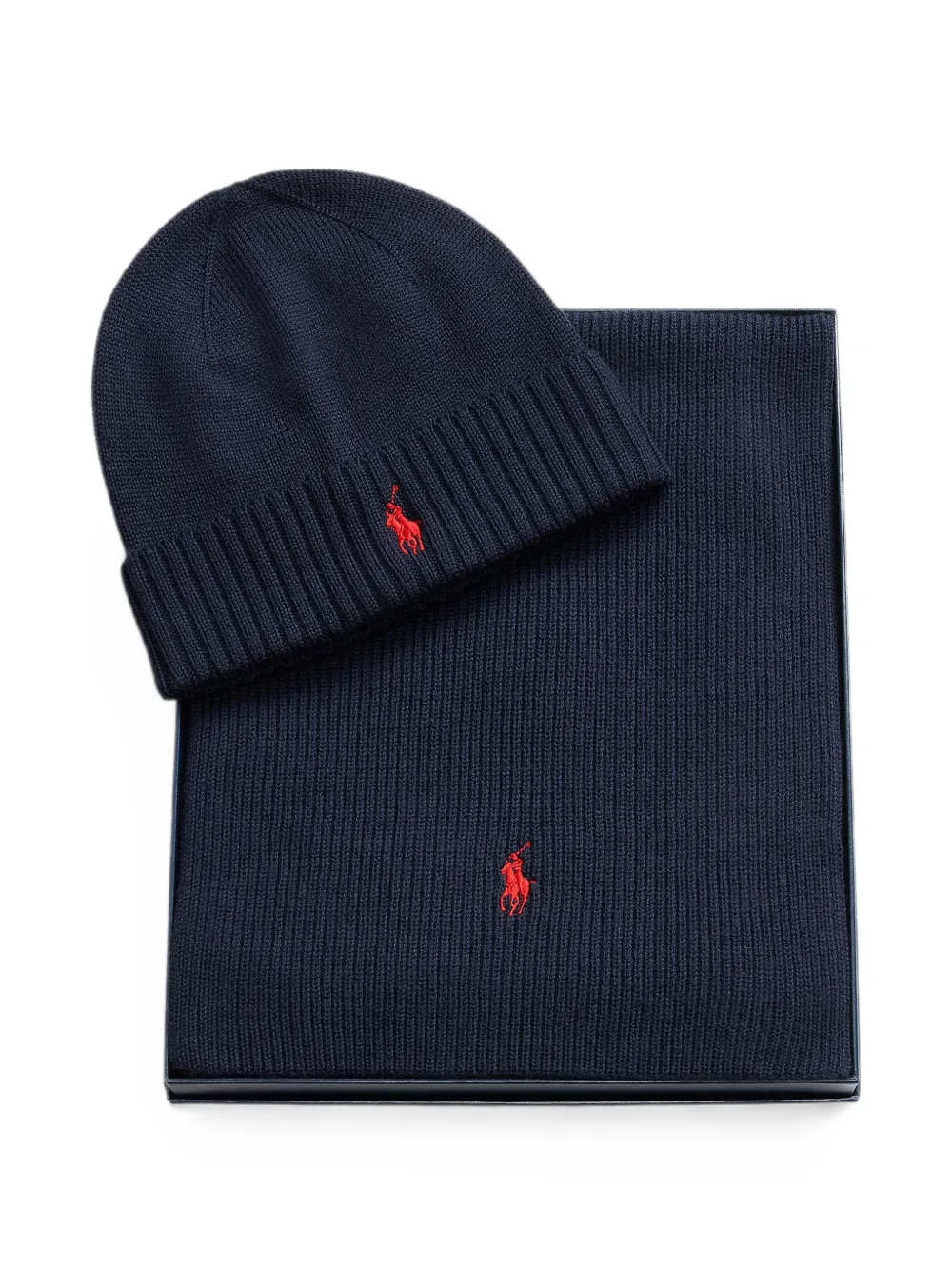 Polo Ralph Lauren Muts en sjaal met geborduurd logo Blauw