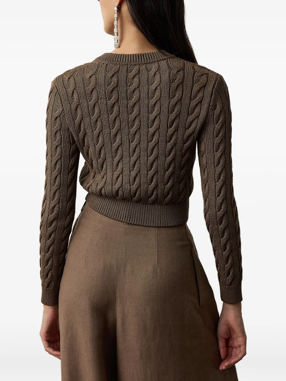 Ralph Lauren Collection Cable-knit Silk Cropped Cardigan in Brown, view 2