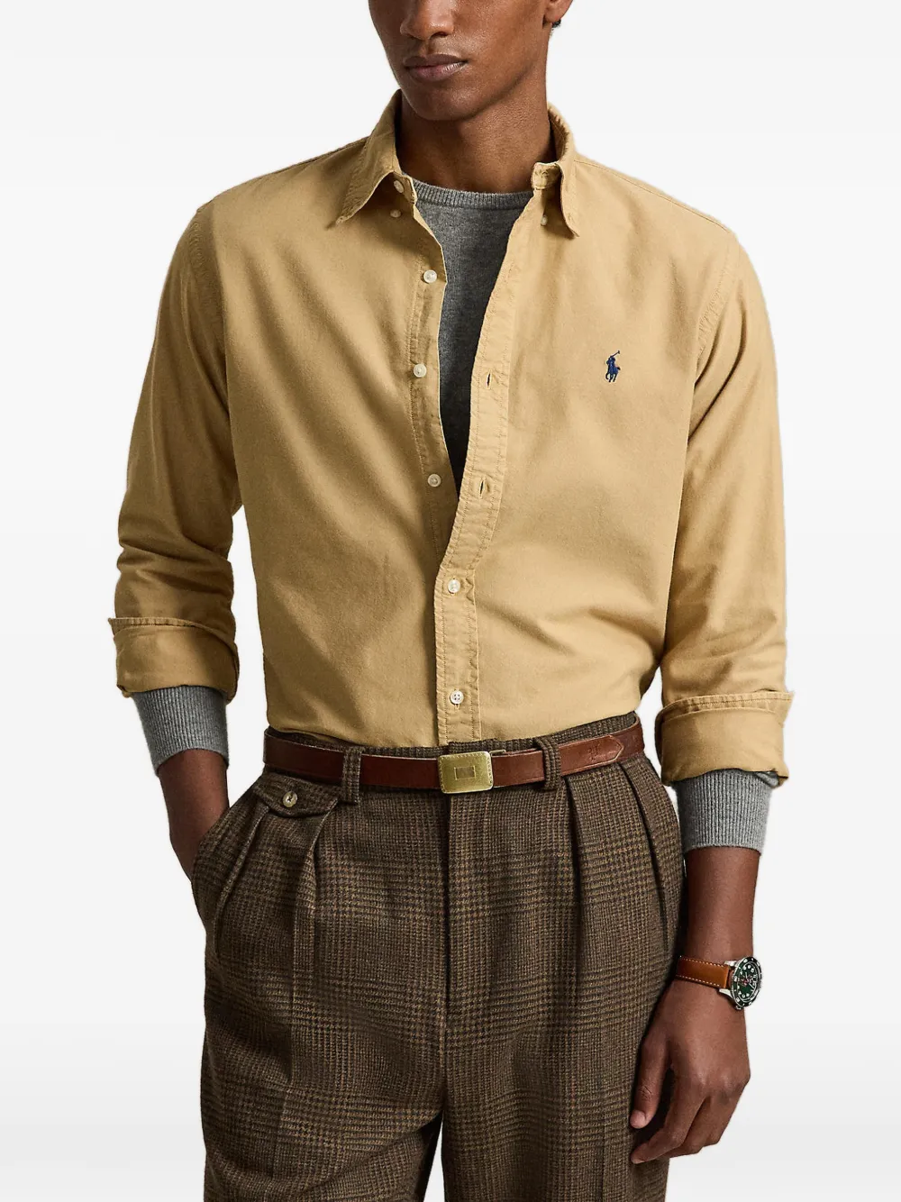 Polo Ralph Lauren Katoenen button-down overhemd met geborduurd logo Beige