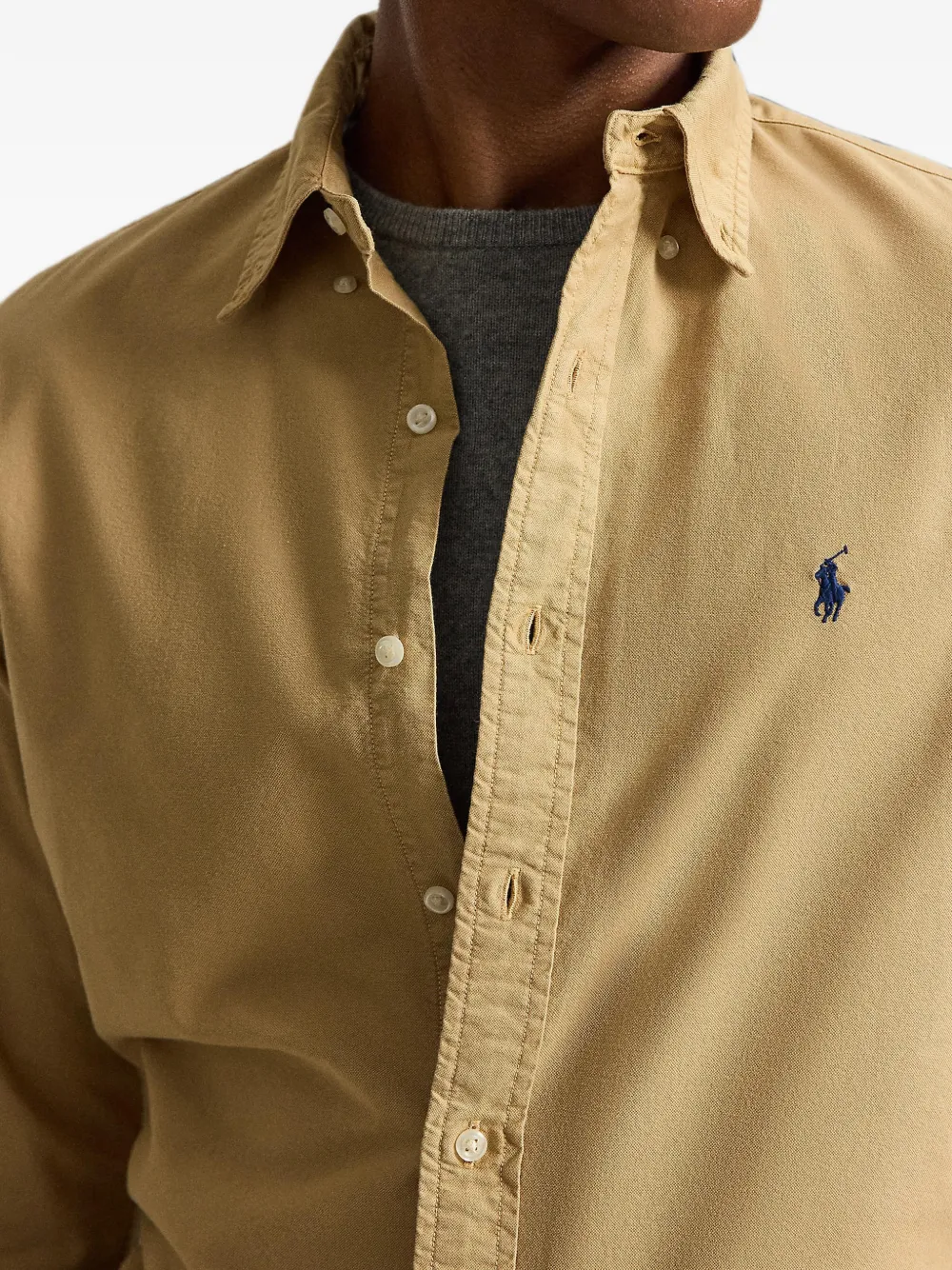 Polo Ralph Lauren Katoenen button-down overhemd met geborduurd logo Beige