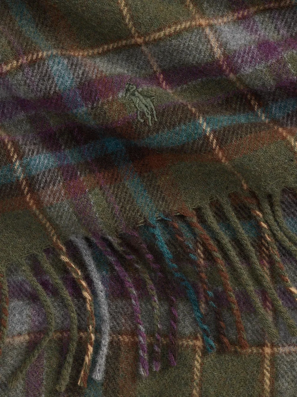 Polo Ralph Lauren Tartan wollen sjaal met franje Groen