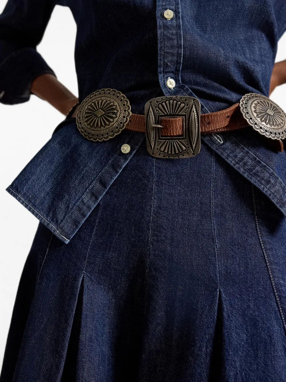 Polo Ralph Lauren Denim midi-plooirok Blauw