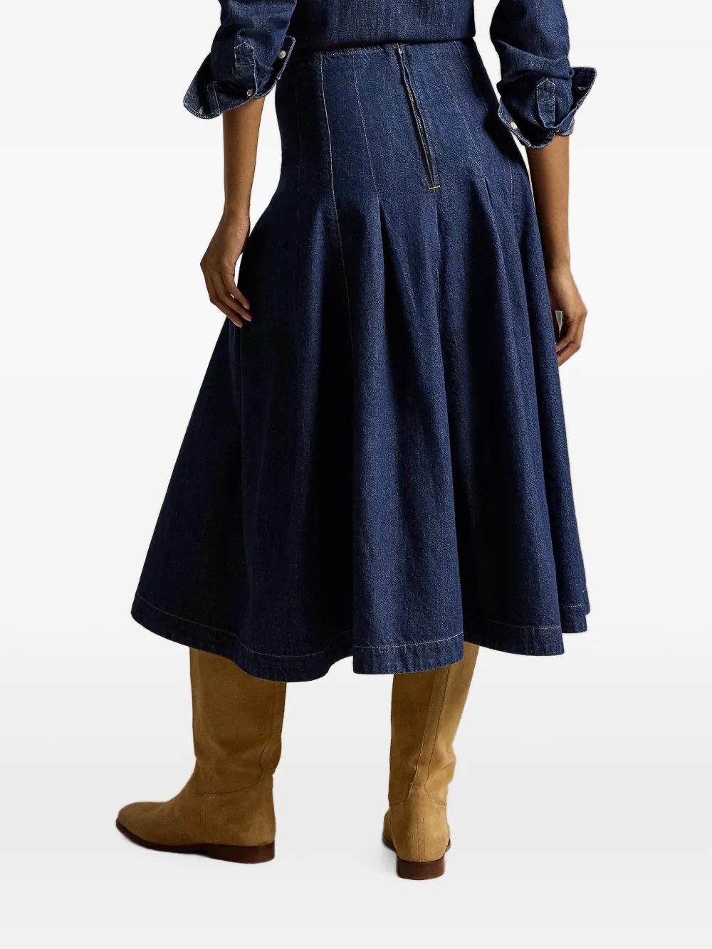 Polo Ralph Lauren Denim midi-plooirok Blauw