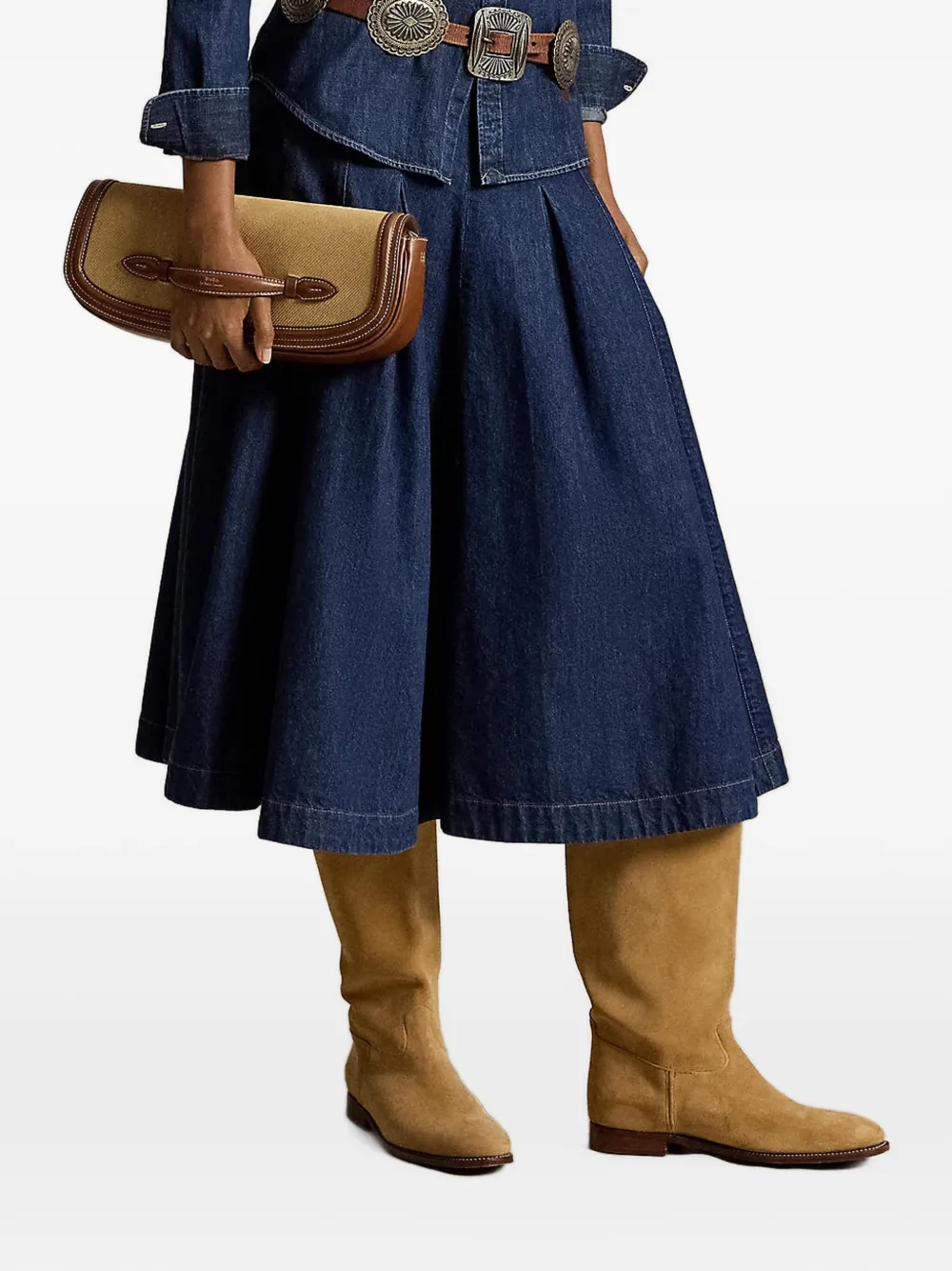 Polo Ralph Lauren Denim midi-plooirok Blauw
