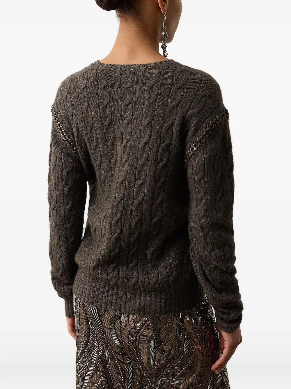 Ralph Lauren Collection Kabelgebreide trui met schakelketting Grijs