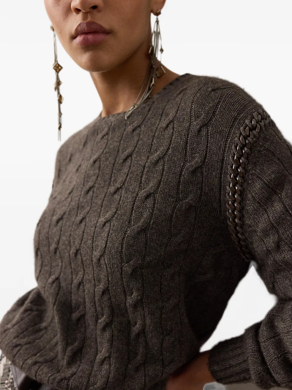 Ralph Lauren Collection Kabelgebreide trui met schakelketting Grijs