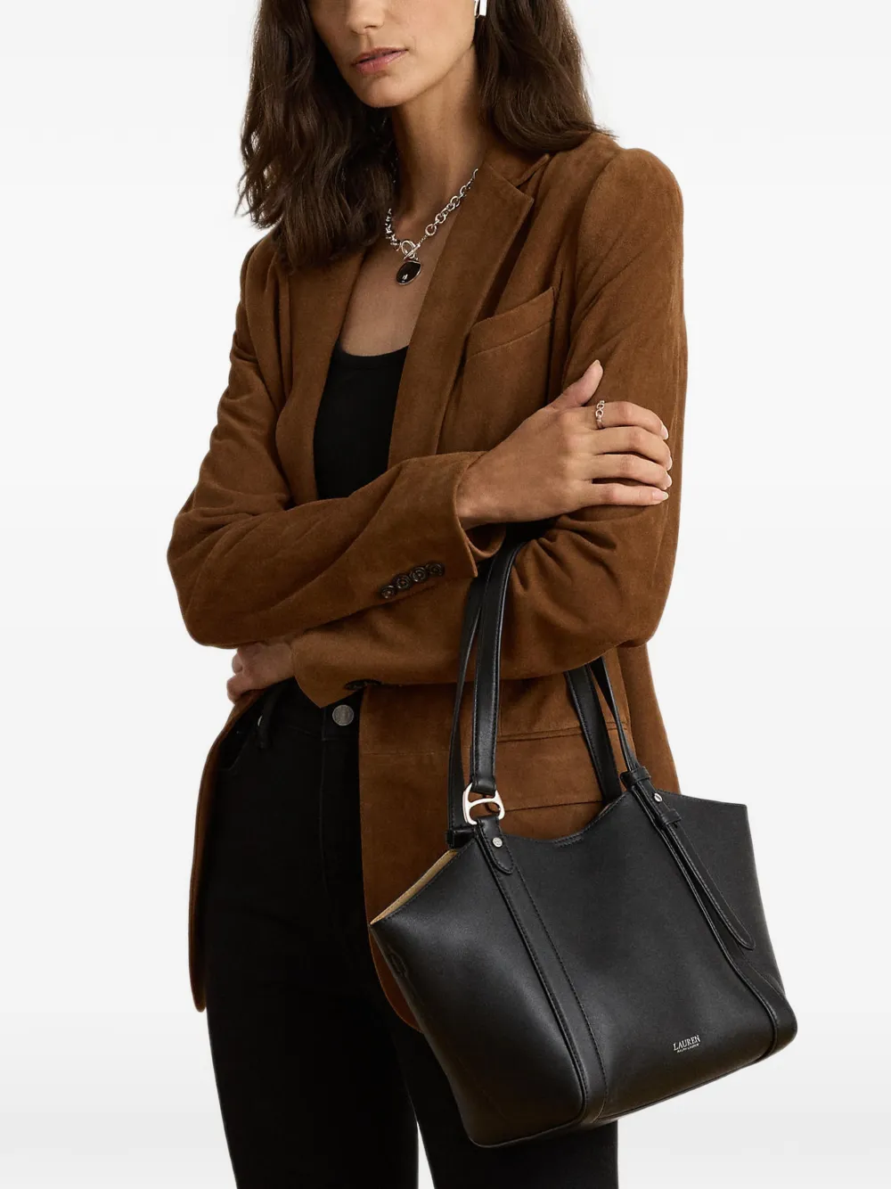 Lauren Ralph Lauren Leren shopper met logoprint Zwart