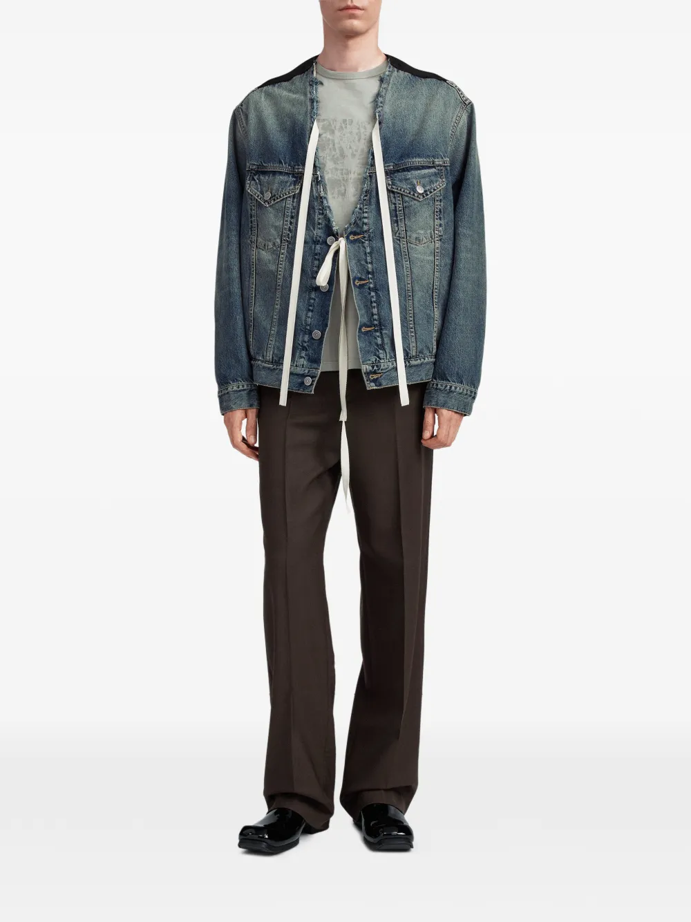 Maison Margiela Denim jack met twee materialen Blauw