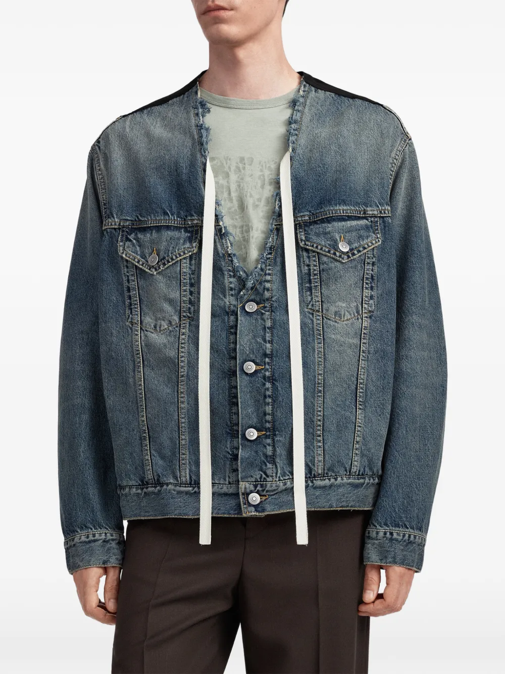 Maison Margiela Denim jack met twee materialen Blauw