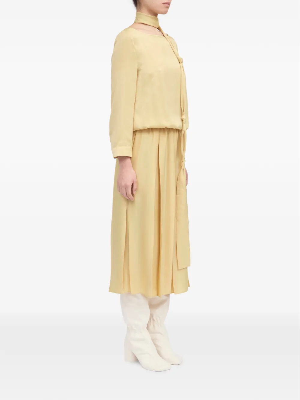 MM6 Maison Margiela Geplooide jurk met sjaaldetail Geel