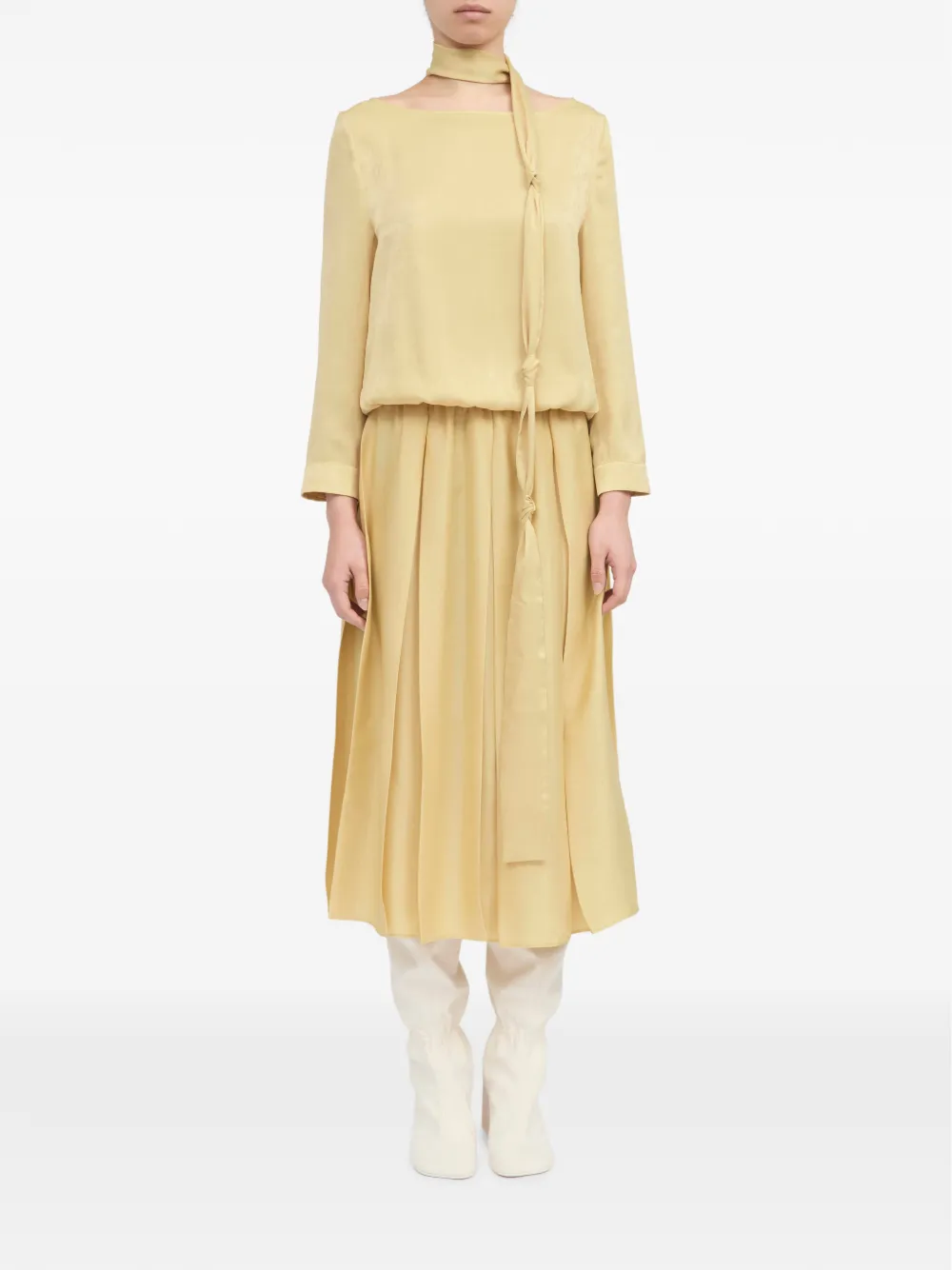 MM6 Maison Margiela Geplooide jurk met sjaaldetail Geel