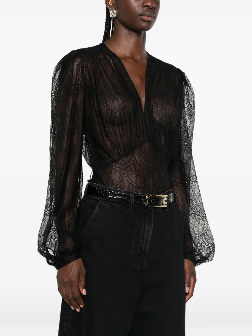 TWINSET Blouse met ruches en kanten laag Zwart