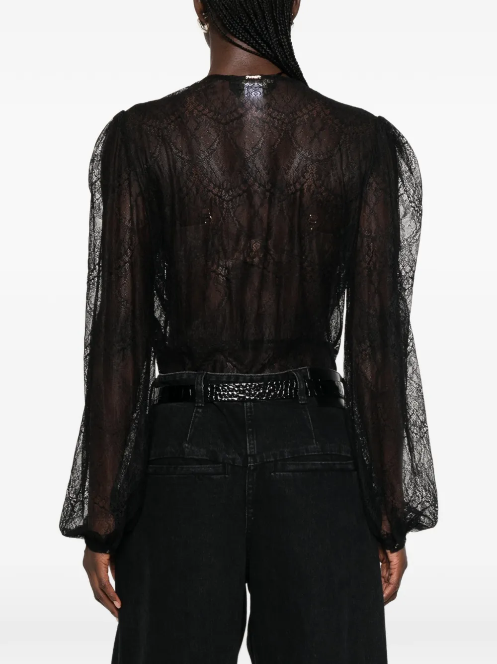 TWINSET Blouse met ruches en kanten laag Zwart