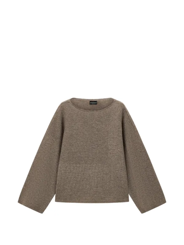 Emporio Armani Sweater in Textured Virgin Wool and Cashmere with Round Neck in Grey