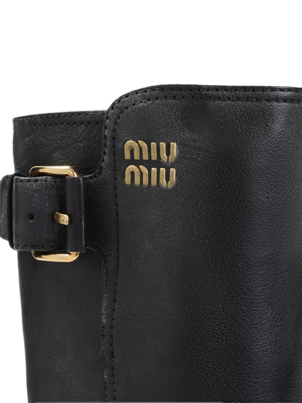 Miu buckle-detail logo-plaque boots Zwart