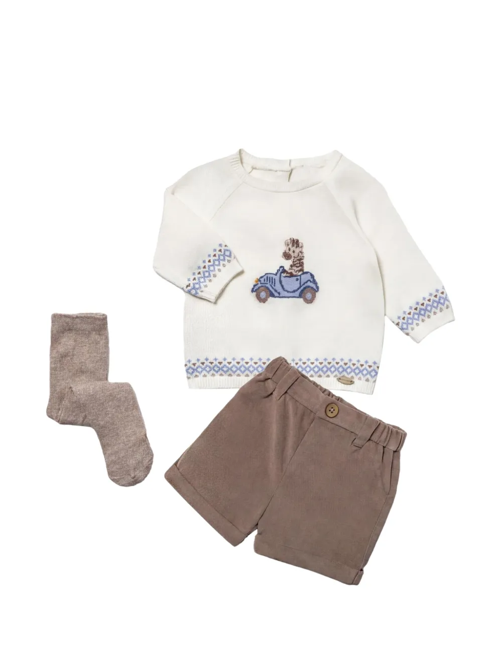 Mayoral Drie intarsia gebreide shorts Beige