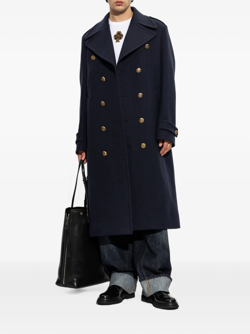Dolce & Gabbana Wollen jas met dubbele rij knopen Blauw