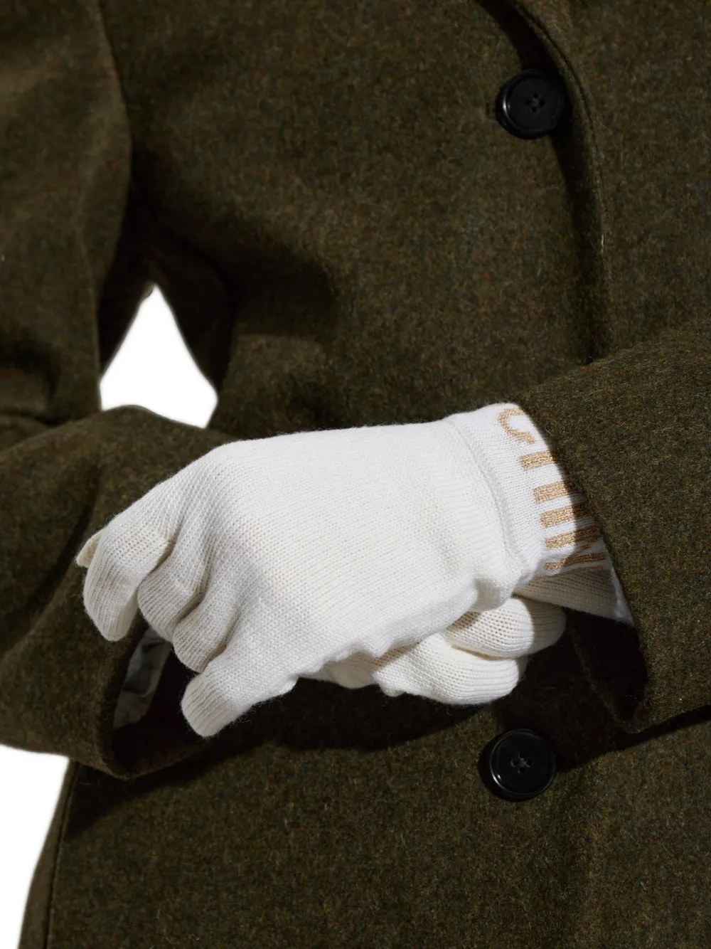 Moschino logo-intarsia knitted gloves Beige