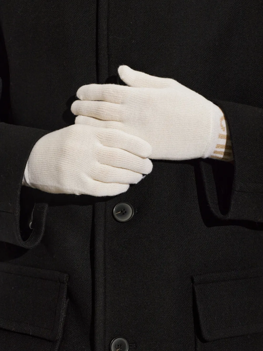 Moschino logo-intarsia knitted gloves Beige
