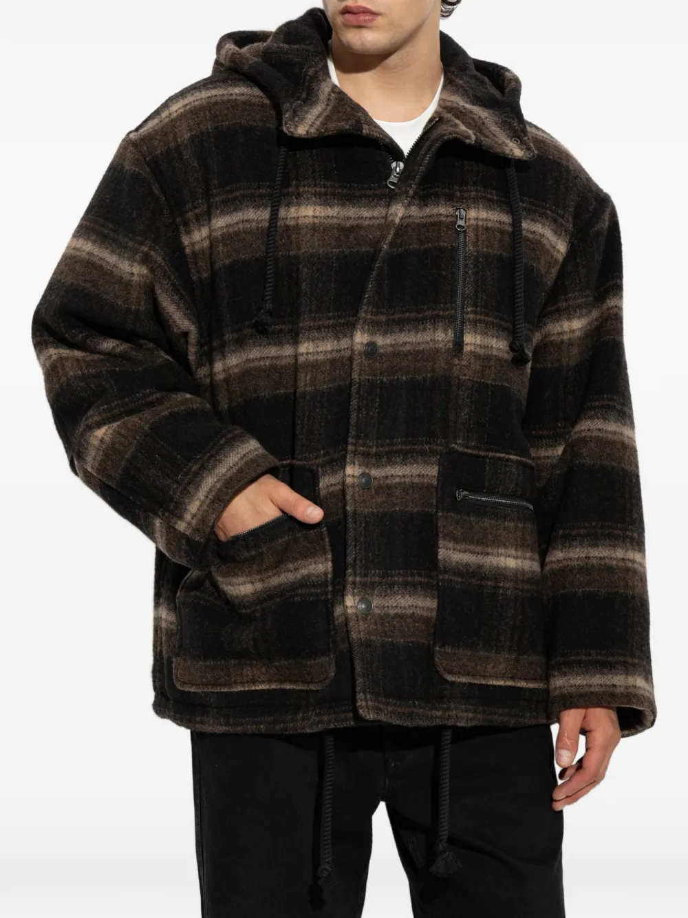 MARANT Kiril hooded check jacket Zwart