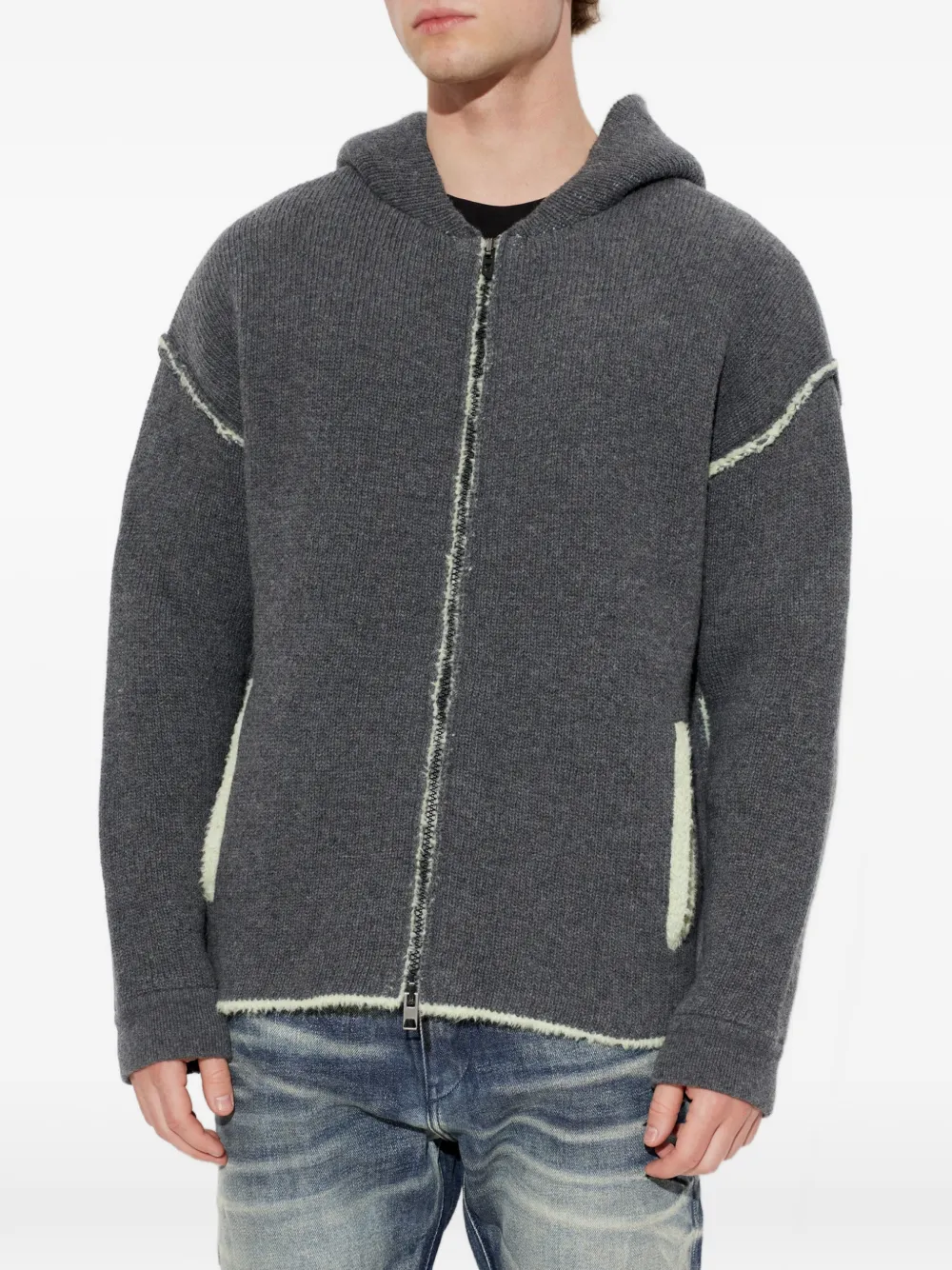 Diesel Hoodie met dubbele textuur en rits Grijs