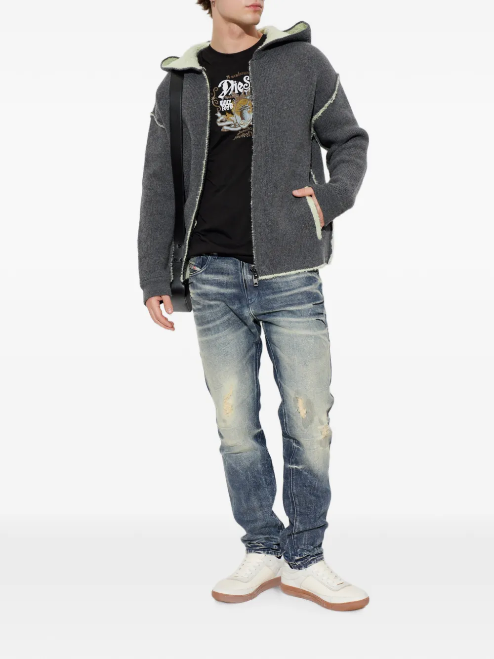 Diesel Hoodie met dubbele textuur en rits Grijs