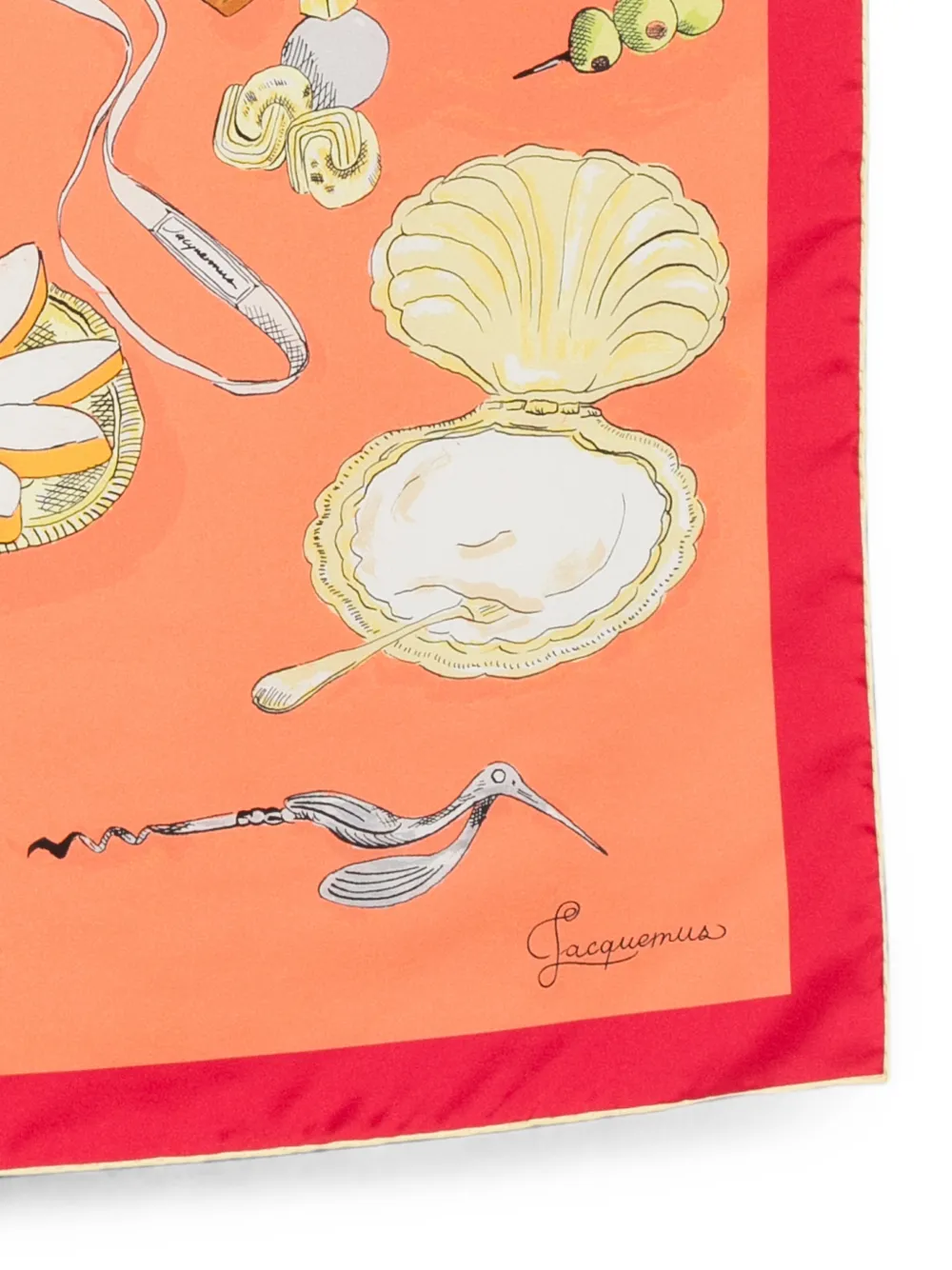 Jacquemus Le Grand Foulard zijden sjaal met cocktailprint Oranje