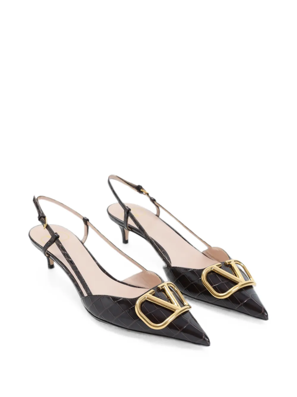 Valentino Garavani VLogo Signature crocodile-effect leather pumps Bruin