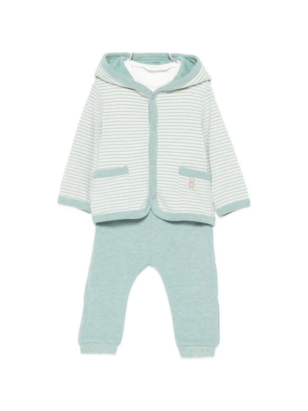 Mayoral stripe-pattern cardigan and trousers set (set of three) - Grün