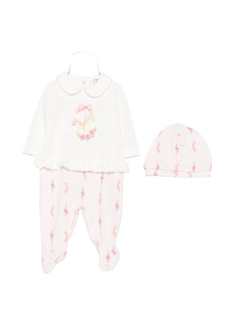 Monnalisa carousel-print ruffled babygrow set - Weiß