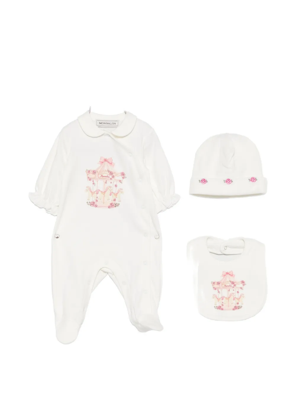 Monnalisa carousel-print ruffled-cuff babygrow set (set of three) - Weiß