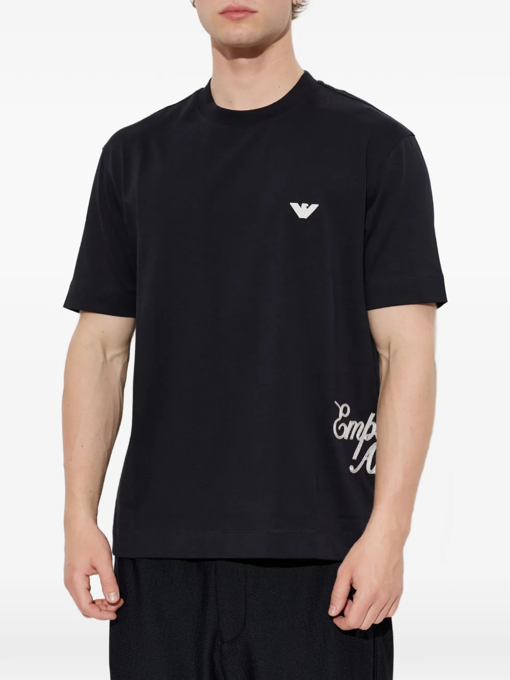 Emporio Armani T-shirt met geborduurd logo Blauw